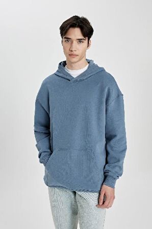 DeFacto Comfort Regular Fit Rahat Kalıp Kapüşonlu Kanguru Cepli Basic Düz Sweatshirt B4446AX24SPIN260