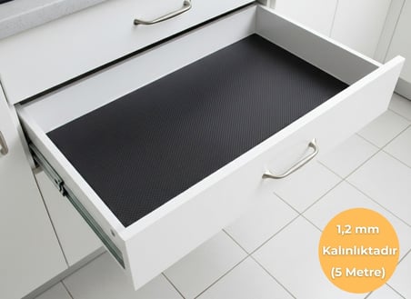 48 cm x 5 Metre Antrasit Kabartma Nokta Desenli Çekmece İçi Kaydırmaz Halı, raf örtüsü