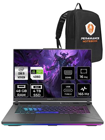 ASUS ROG Strix G16 i9-14900HX 48GB 4TB SSD RTX4060/8GB 165HZ 16" WUXGA FDOS N3095 & PER4 ÇANTA