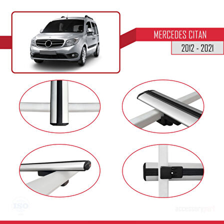 Mercedes Citan (W415) 2012-2021 Arası ile Uyumlu BASIC Model Ara Atkı Tavan Barı Gri 2 Adet