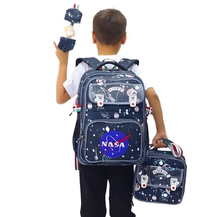 NASA Temalı 3'lü İlkokul Çanta Seti - Peluş Oyuncak Hediyeli