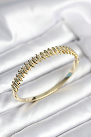 Gold Renk Zirkon Taşlı Pirinç Kadın Kelepçe