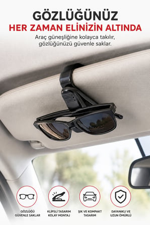 Araç Güneşliği Gözlük Tutucu Klipsli Oto Gözlük Askısı Pratik Araç İçi Düzenleyici Siyah