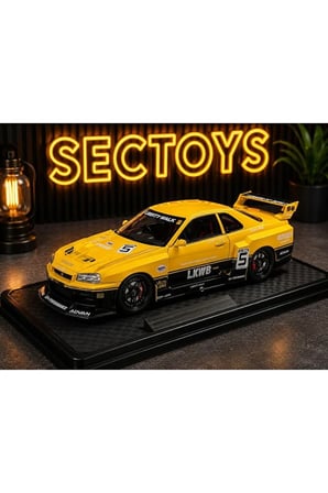 Nissan Skyline LBWK Diecast Model Araba Super Nissan Skyline GTR Diecast Model Araba Sarı Nissan