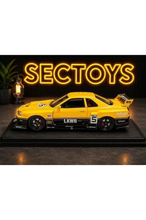 Nissan Skyline LBWK Diecast Model Araba Super Nissan Skyline GTR Diecast Model Araba Sarı Nissan