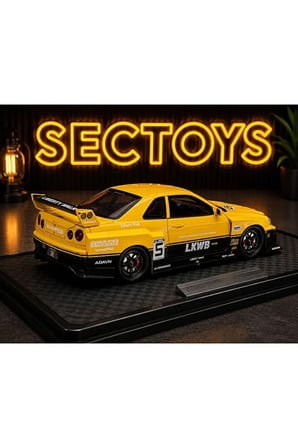 Nissan Skyline LBWK Diecast Model Araba Super Nissan Skyline GTR Diecast Model Araba Sarı Nissan