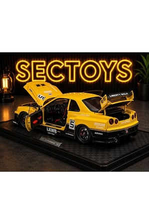 Nissan Skyline LBWK Diecast Model Araba Super Nissan Skyline GTR Diecast Model Araba Sarı Nissan
