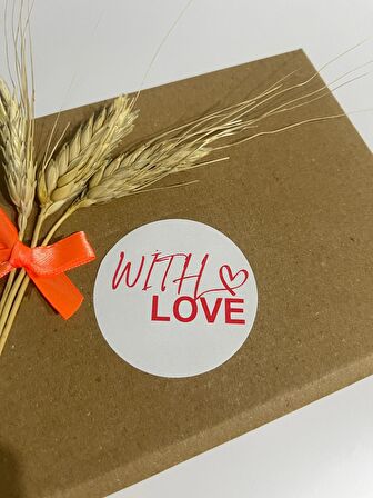 With Love Kırmızı Yazılı Kalpli Yuvarlak Yapışkanlı Etiket 3x3 cm 150 adet