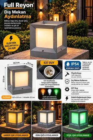Gri Renk E27 Duylu Elektrikle Çalışır Set Üstü Bahçe Duvar Apliği, Duvar Üstü Modern Armatür