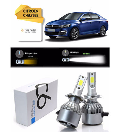 Citroen C-Elysee Kısa Far Led Xenon Şimşek Etkili