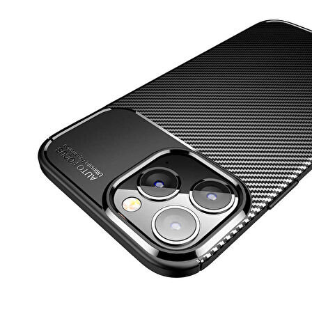 Smcase iPhone 14 Pro Max Kılıf Negro Karbon Dokulu Silikon  Tam Kapatan Ekran Koruyucu