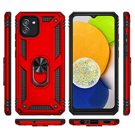 Gpack Samsung Galaxy A03 Kılıf Vega Sert Silikon Tank Standlı Yüzüklü Mıknatıslı