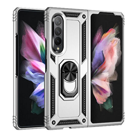 Smcase Samsung Galaxy Z Fold4 Kılıf Vega Yüzüklü Çift Katmanlı Tank Kılıf 