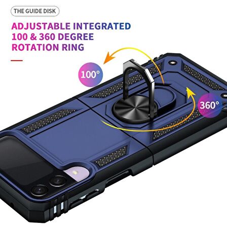 Smcase Samsung Galaxy Z Flip4 Kılıf Vega Yüzüklü Çift Katmanlı Tank Kılıf 
