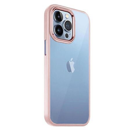 Smcase iPhone 14 Pro Max Kılıf Renkli Bumper Hybrid Krom Silikon