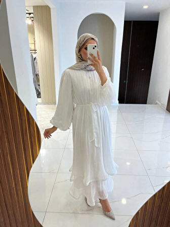 Zarif Katmanlı Kemerli Detaylı Şık Elbise ELB16074