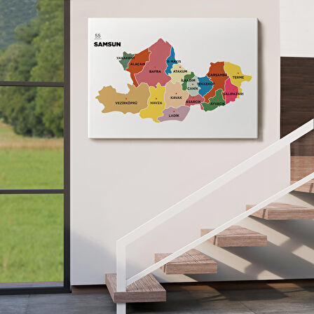 Harita Sepeti Samsun İli ve İlçeler Haritası Dekoratif Kanvas Tablo 1446