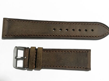 Fossil &Her Saate  Uyumlu Kahverengi Dikişli   24  mm  grizi  deri