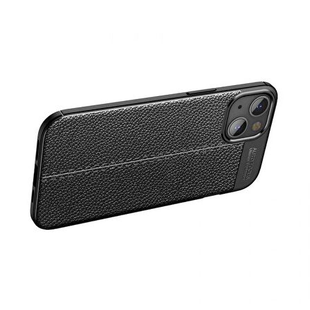 Smcase iPhone 14 Plus Kılıf Deri Dokulu Niss Silikon  Tam Kaptan Ekran Koruyucu