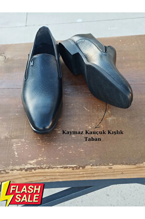 Erkek Kışlık Kundura Hakiki Deri  Kauççuk Taban Bağcıksız