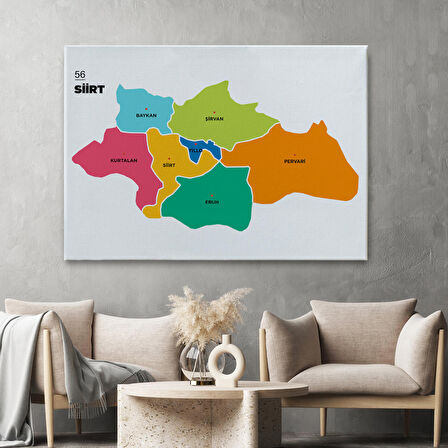 Harita Sepeti Siirt İli ve İlçeler Haritası Dekoratif Kanvas Tablo 1448