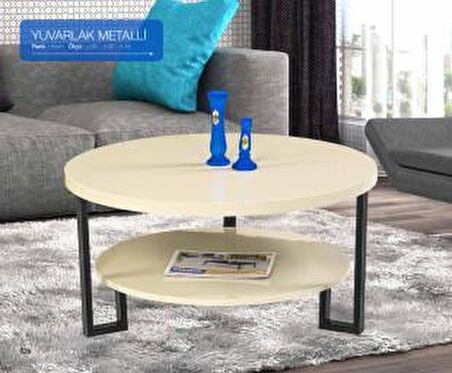 Bengi Orta Sehpa Osm YUVARLAK METAL MODEL Metal Ayak Parlak KREM Lake Boya Demonte Kutuda Sevk El Yapım