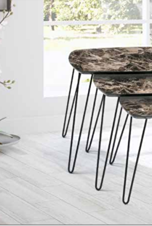 Bengi Zigon OSM OVAL Model Parlak Ahşap Mermer Desen Kahve Mdf tabla Metal V ayak El Yapım