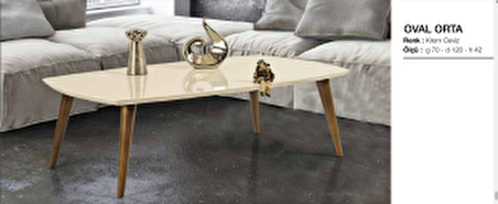 Bengi Orta sehpa OSM OVAL Model Kayın Retro Ayak Parlak Krem Ceviz Tabla İtina paket ve kargo Kutu da sevk