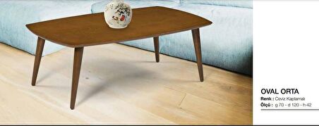 orta sehpa OSM OVAL Model Kayın Retro Ayak Parlak Ceviz Tabla İtinalı Paket El Yapım