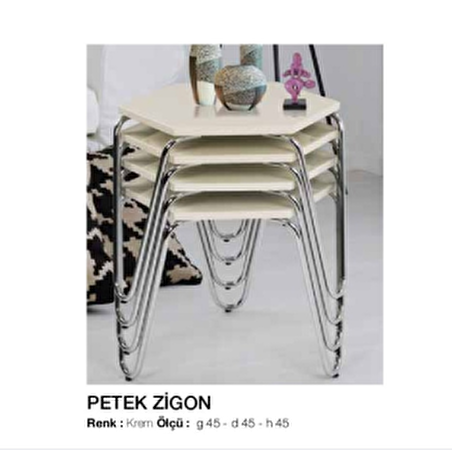 Bengi Zigon OSM PETEK Model Metal Nikelaj V Ayak Krem Tabla El Yapım