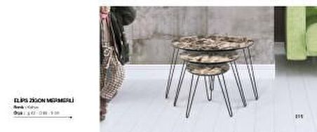Bengi Zigon OSM ELİPS Metal Çeik V ayak Model Ahşap Sarı Mermer mdf Tabla El Yapım