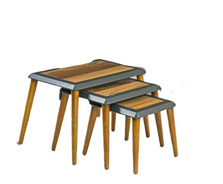 Zigon Osm11830 Çerçeve Model Sehpa Kayın RETRO Ayak Ceviz Gri Lake Boya El Yapı