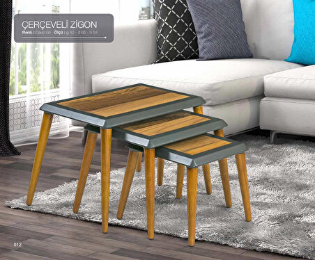 Zigon Osm11830 Çerçeve Model Sehpa Kayın RETRO Ayak Ceviz Gri Lake Boya El Yapı