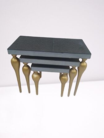 Zigon TOMBUL ayak Model Kayın Torna MDF tabla Parlak gold İskelet Füme cam Kaplama El Yapımı