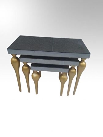 Zigon TOMBUL ayak Model Kayın Torna MDF tabla Parlak gold İskelet Füme cam Kaplama El Yapımı