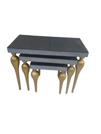 Zigon TOMBUL ayak Model Kayın Torna MDF tabla Parlak gold İskelet Füme cam Kaplama El Yapımı