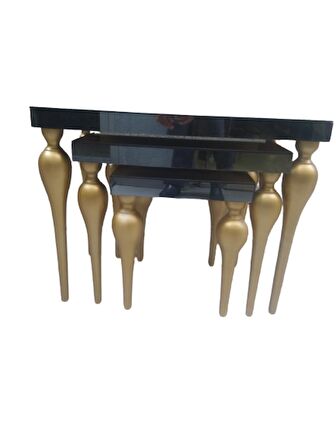 Zigon TOMBUL ayak Model Kayın Torna MDF tabla Parlak gold İskelet Füme cam Kaplama El Yapımı