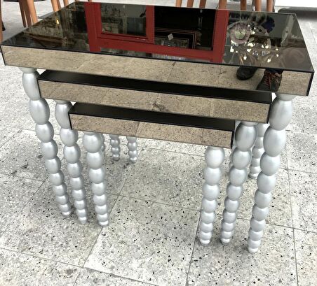 Zigon Sehpa ELMA Model Beyaz Parlak Beyaz Ayna Kaplama Tabla Ahşap Kayın Torna Ayak  El Yapım