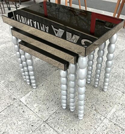 Zigon Sehpa ELMA Model Beyaz Parlak Beyaz Ayna Kaplama Tabla Ahşap Kayın Torna Ayak  El Yapım