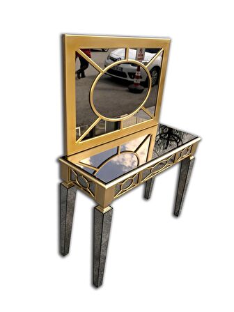 Dresuar MOTİFLİ Ayna Kaplama MODEL Parlak-Gold Renk  Kayın torna Çekmece Ayna kaplama El Yapım