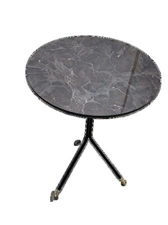 Zigon Sehpa Glosmax PARİS Model  Yuvarlak Metal Transmisyon Çelik Siyah Üç ayak El Yapımı