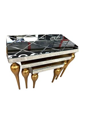 Zigon TOMBUL ayak Model Kayın Torna MDF tabla Parlak gold Çizgili  Füme cam AYNA El Yapımı