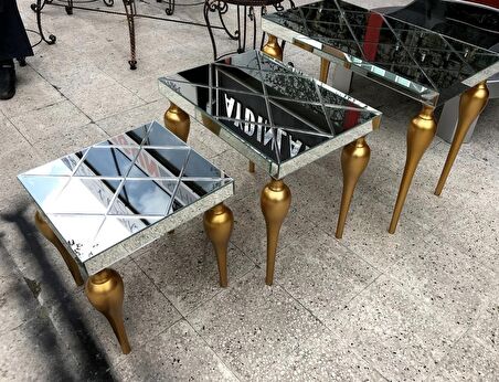 Zigon TOMBUL ayak Model Kayın Torna MDF tabla Parlak gold Boya İskelet Çizgili  Füme cam Kaplama El Yapımı