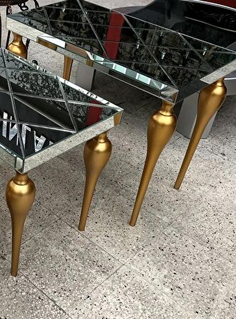Zigon TOMBUL ayak Model Kayın Torna MDF tabla Parlak gold Boya İskelet Çizgili  Füme cam Kaplama El Yapımı