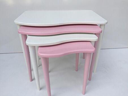 Zigon S Model Kayın Torna RETRO Ayak Parlak pembe-beyaz renk MDF Tabla El Yapımı