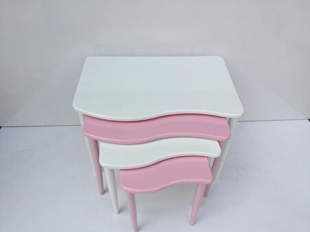 Zigon S Model Kayın Torna RETRO Ayak Parlak pembe-beyaz renk MDF Tabla El Yapımı