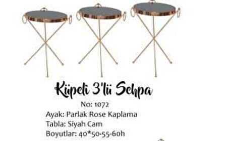 Bengi Zigon Brc Küpe Model Sehpa Metal Bakır roza renk ayak Kırılmaz cam tabla El Yapım
