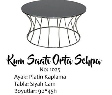 Bengi Brc Orta sehpa KUM SAAT Model 10425 Düz SİYAH Temper cam PLATİN Renk Kaplama Metal Ayak El Yapım