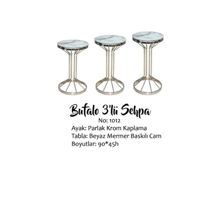 Zigon Brc Bufalo Model  Beyaz Mermer Temper cam Metal GÜMÜŞ Renk Kaplama Metal Ayak El Yapım