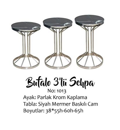 Zigon Bufalo Brc Model 1012 Siyah Mermer Temper cam GÜMÜŞ Renk Kaplama Metal Ayak El Yapım